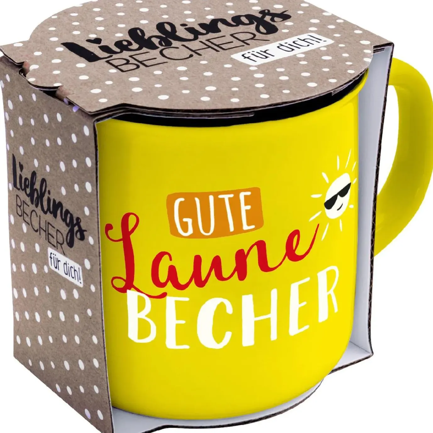 NANU-NANA Becher Emaille-Optik, Gute Laune Becher, 350 Ml