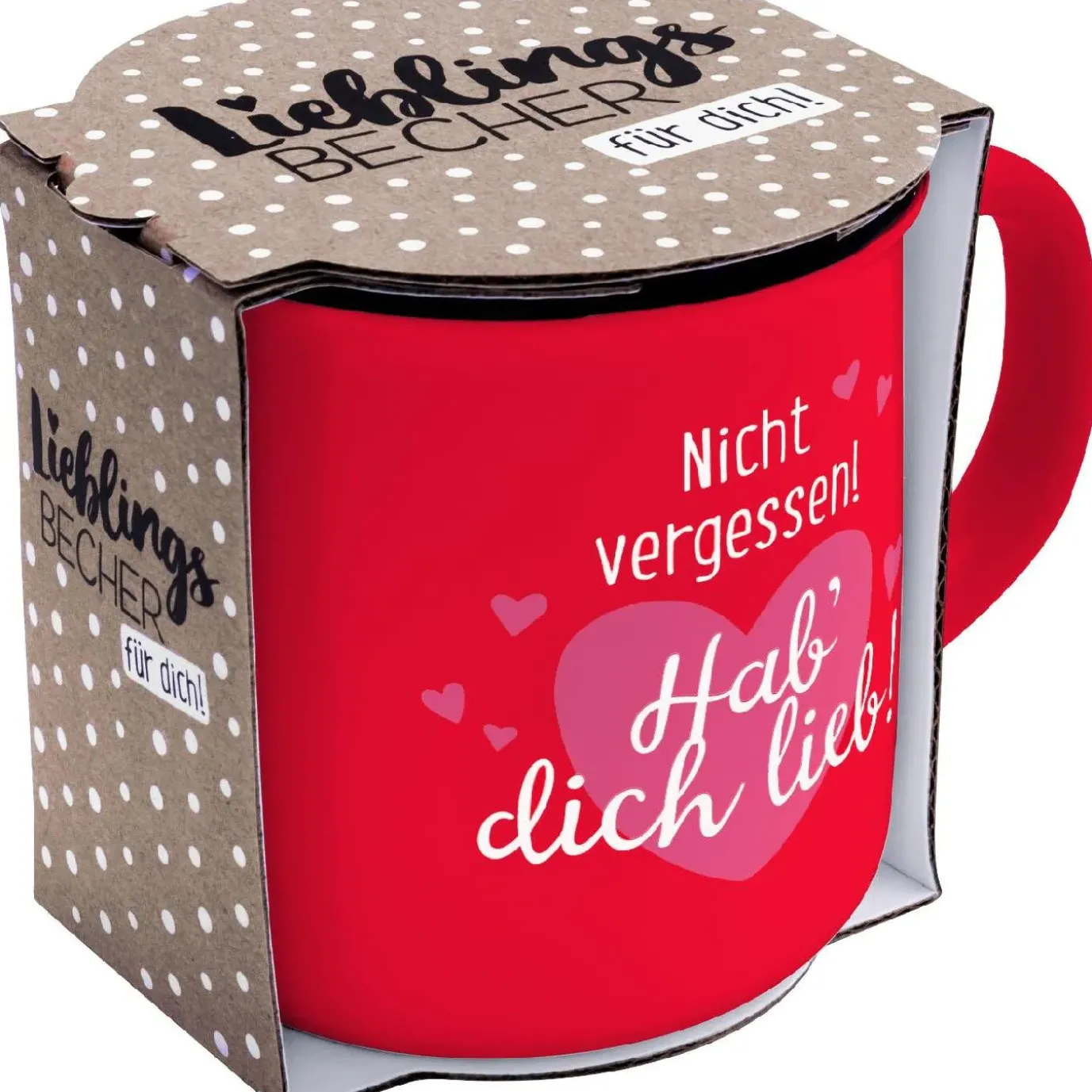 NANU-NANA Becher Emaille-Optik, Hab Dich Lieb, 350 Ml