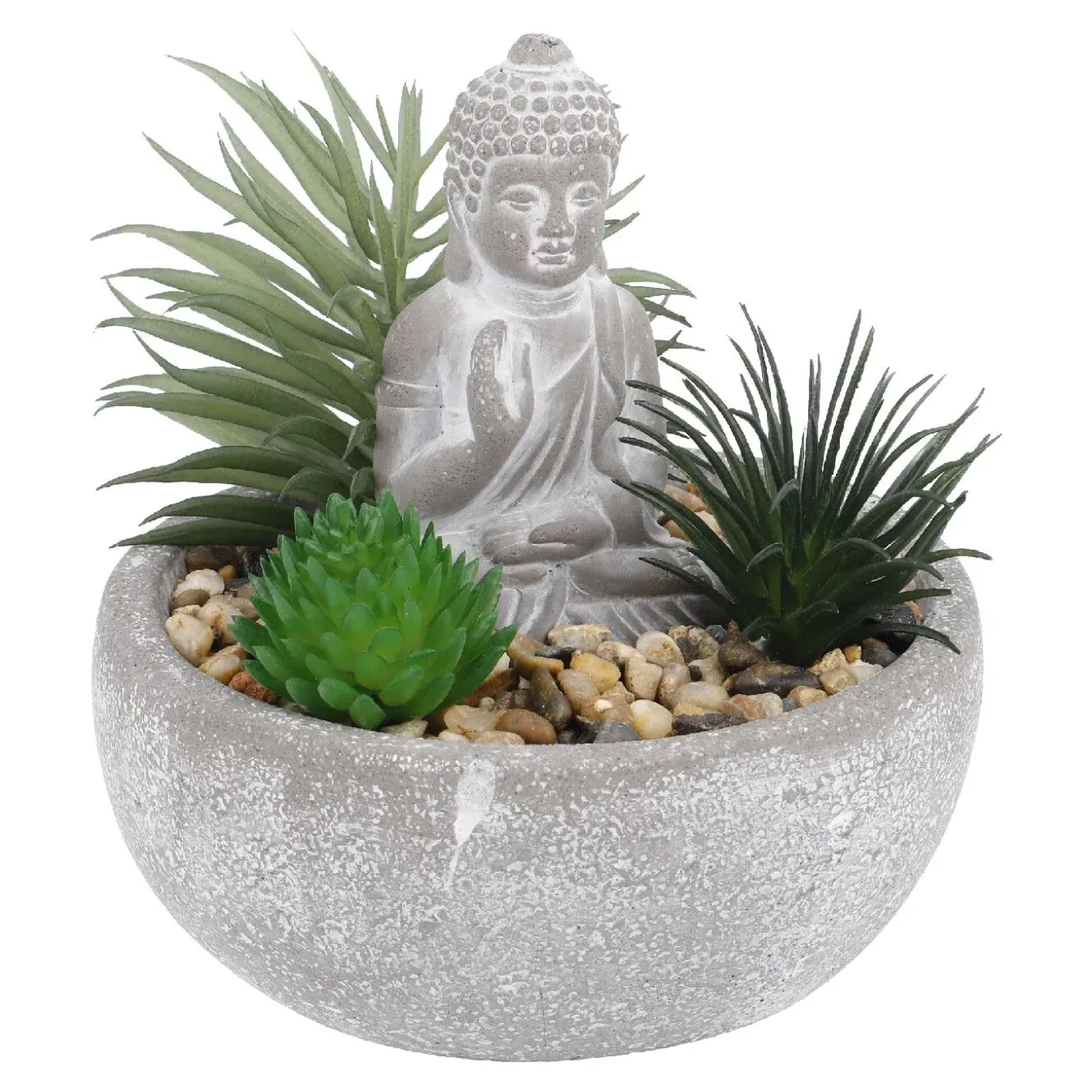 NANU-NANA Deko-Objekt Buddha Mit Sukkulente, Grau/grün, 12 Cm