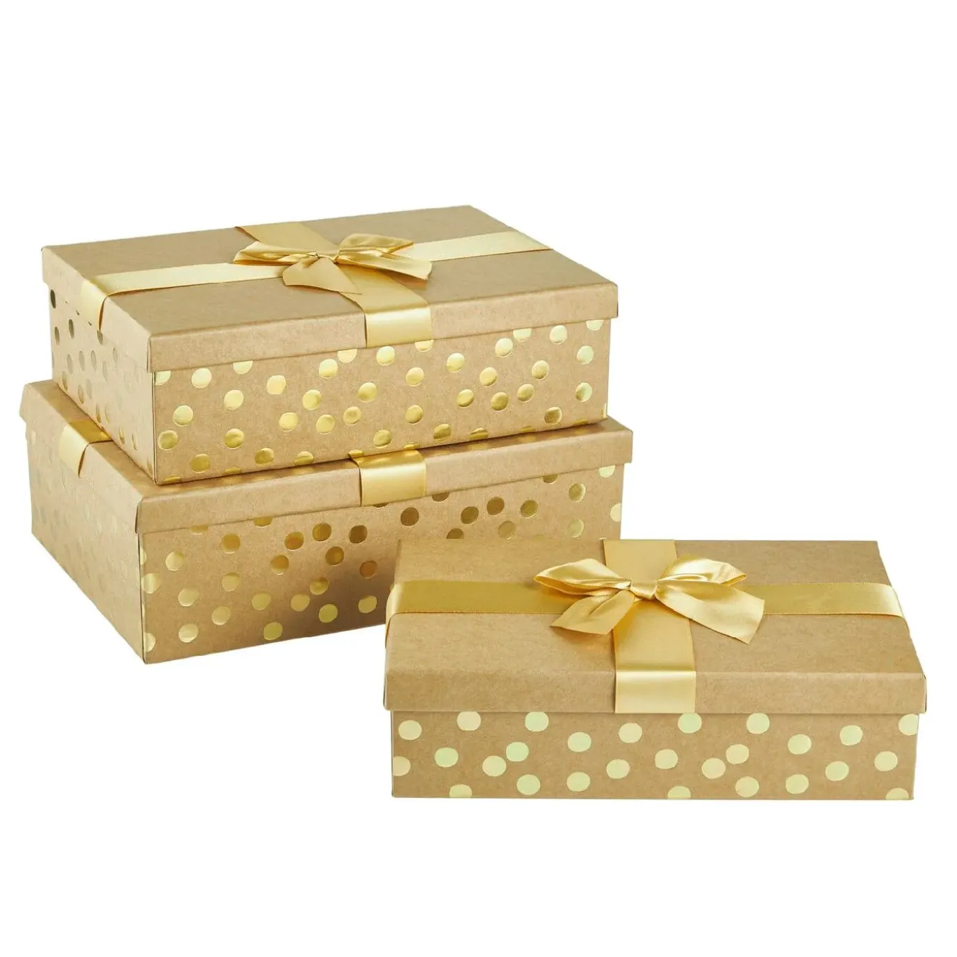 NANU-NANA 3er Set Geschenkkarton Dots/Schleife, Gold