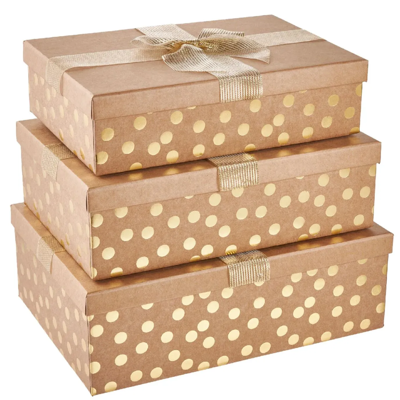 NANU-NANA 3er Set Geschenkkarton Dots/Schleife, Gold/lurex