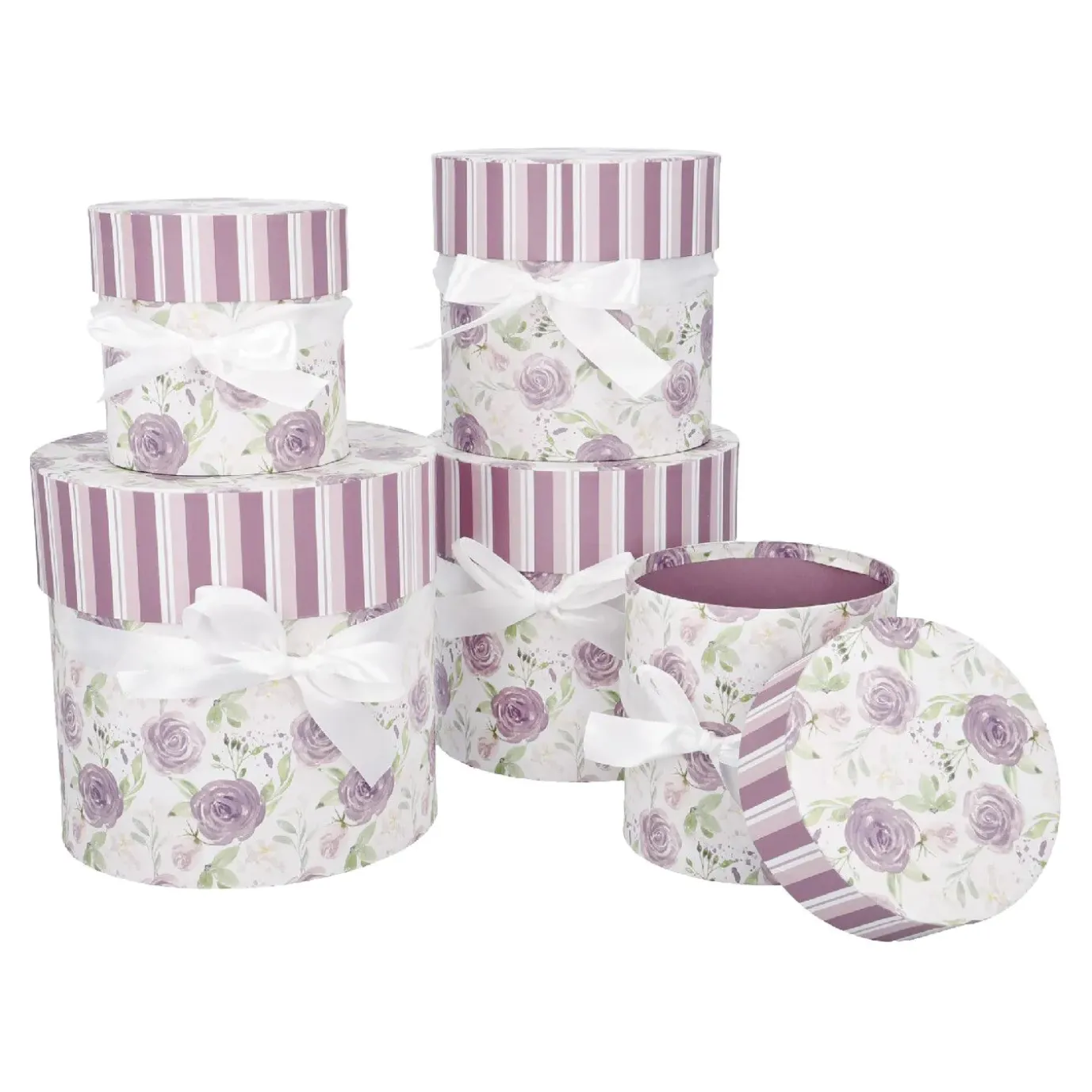 NANU-NANA 5er Set Geschenkkarton Rosenl/rund, Lila