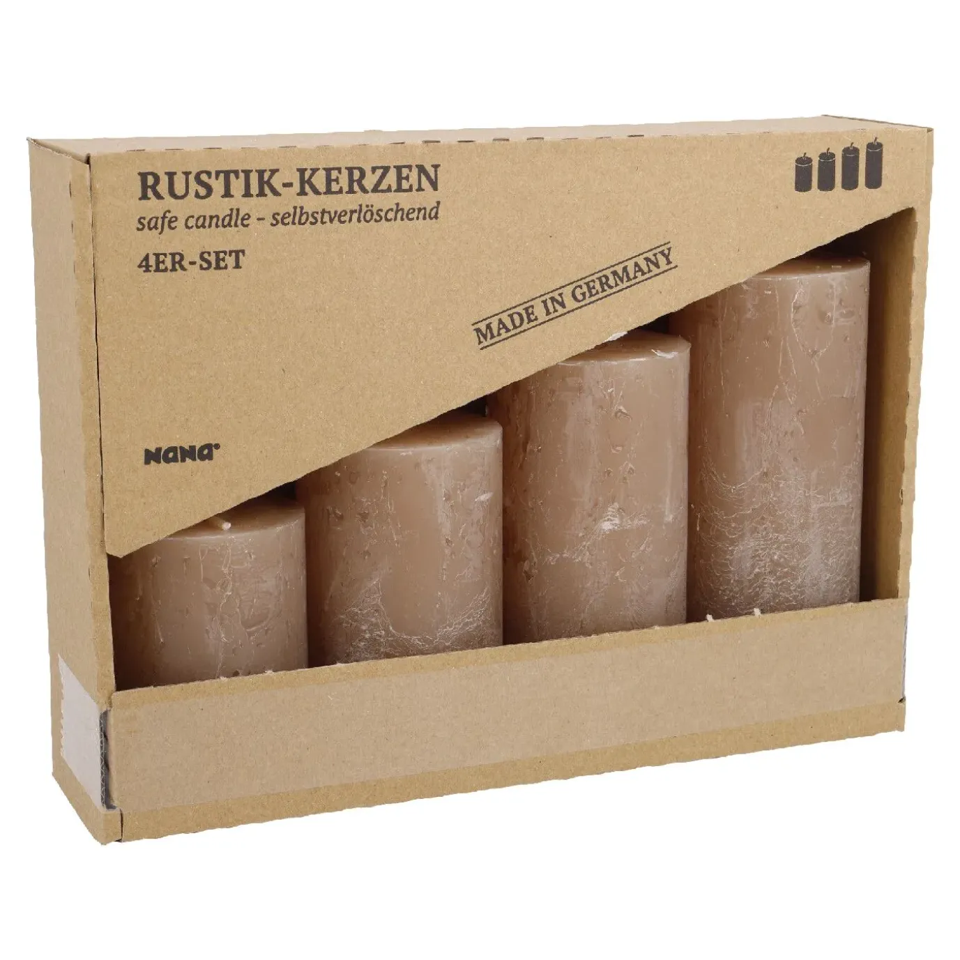 NANU-NANA 4er Set Kerze Rustik, Gestuft, Karamell