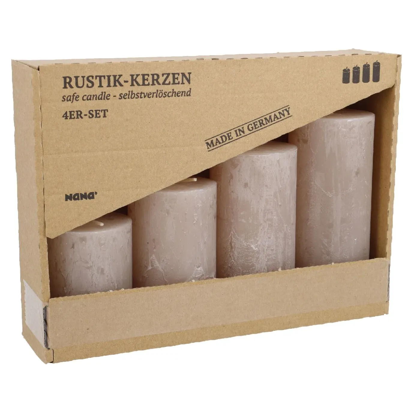 NANU-NANA 4er Set Kerze Rustik, Gestuft, Sand