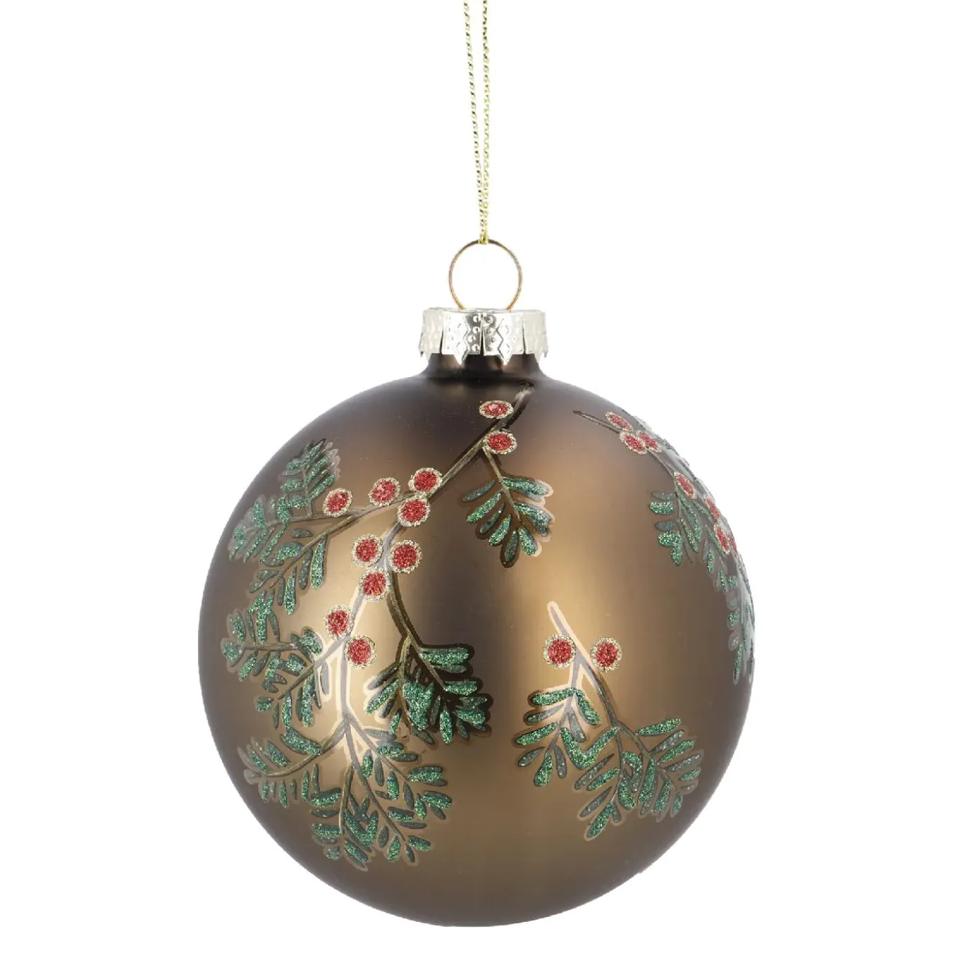 NANU-NANA Glaskugel Vintage, Ilex/braun/matt, 8 Cm