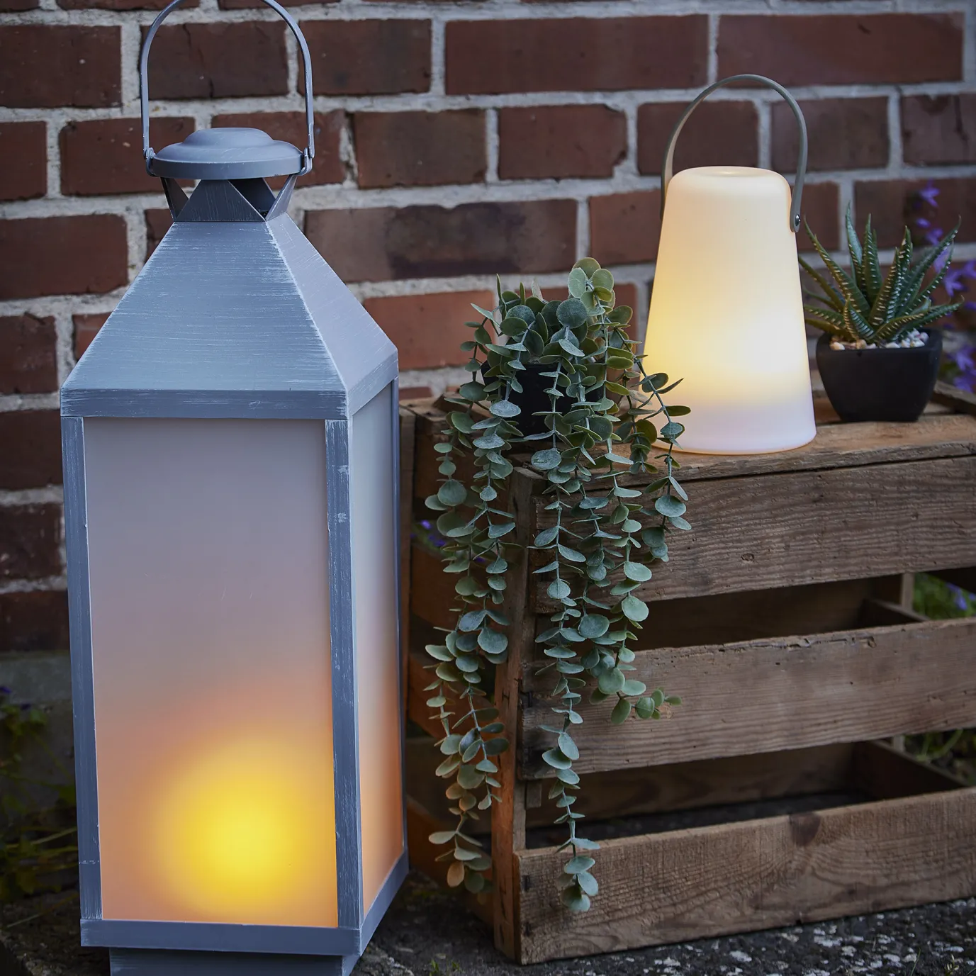 NANU-NANA LED-Laterne Outdoor, Grau-gewischt, 60 Cm