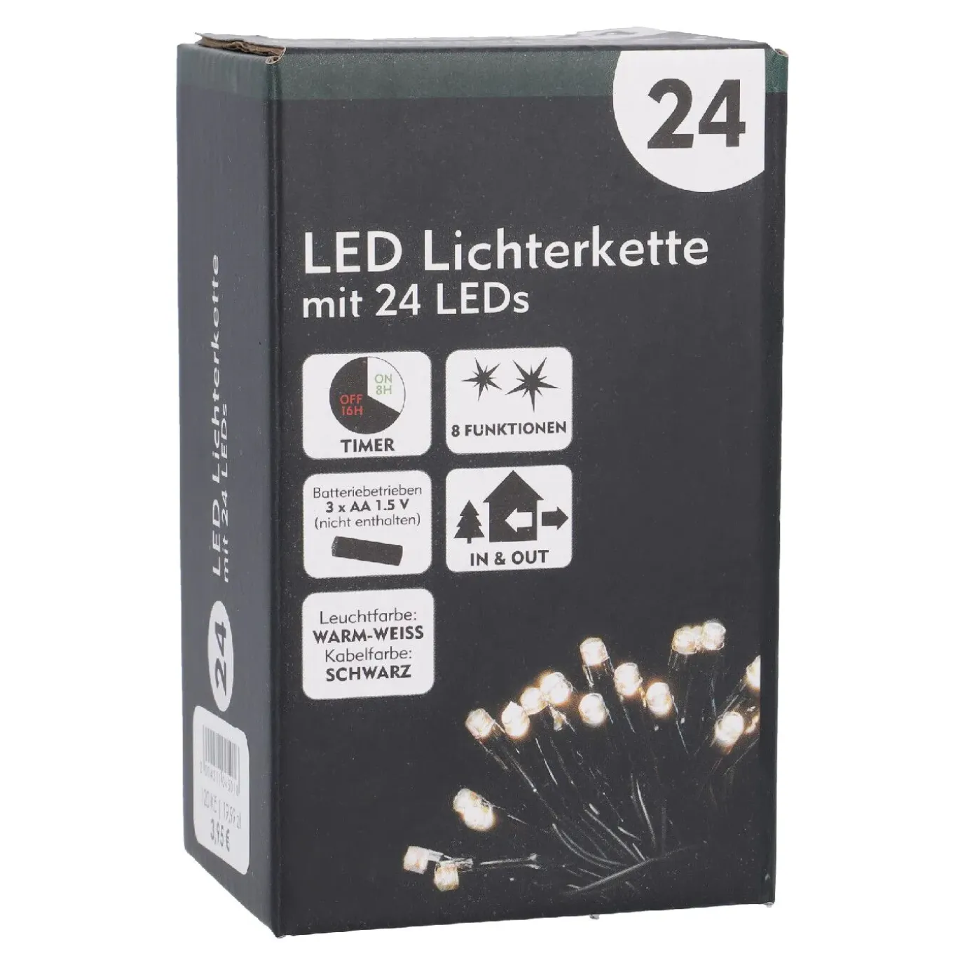 NANU-NANA LED-Lichterkette, 8 Funktionen, Warm-weiß, 24 LED