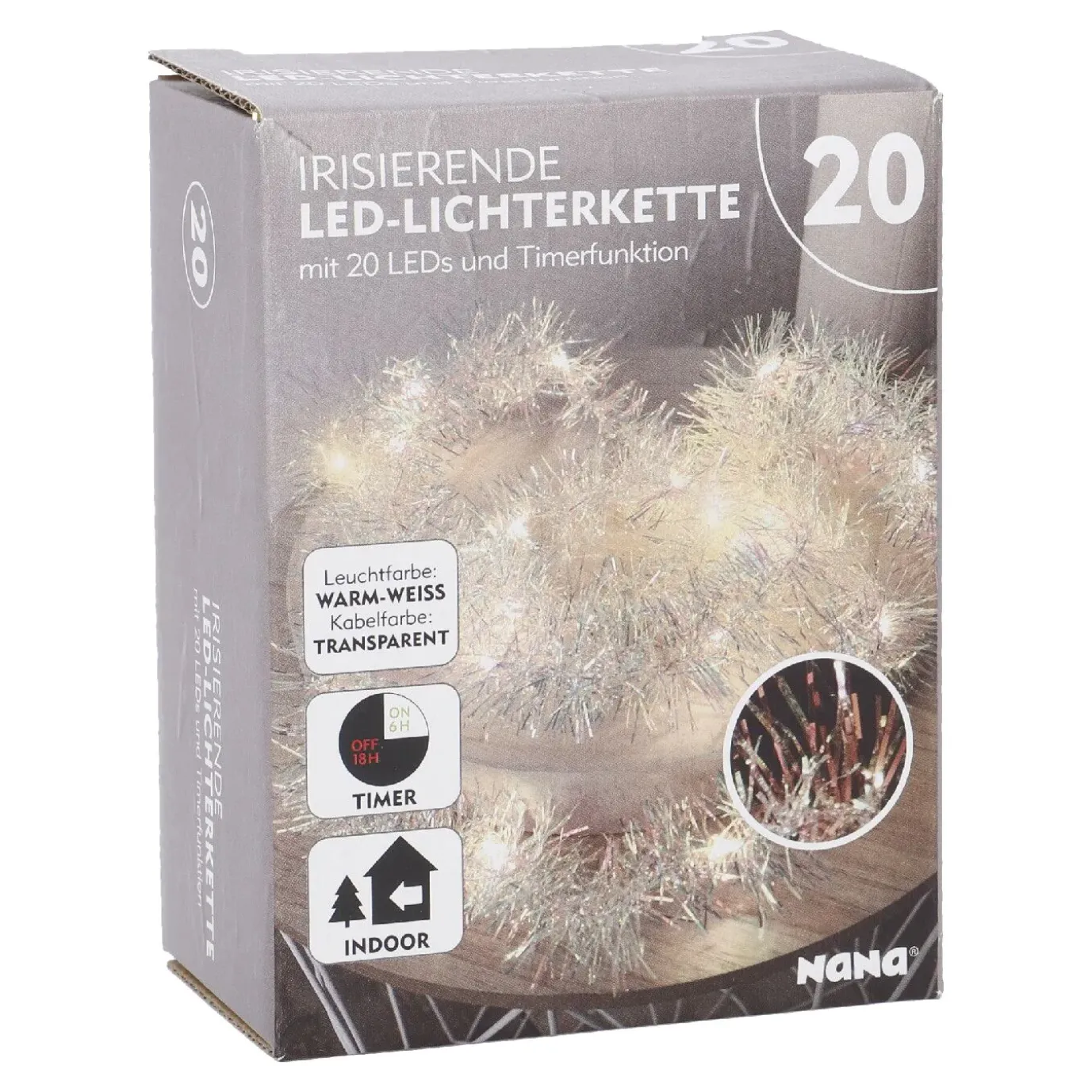 NANU-NANA LED-Lichterkette, Irisierend/warm-weiß, 20er