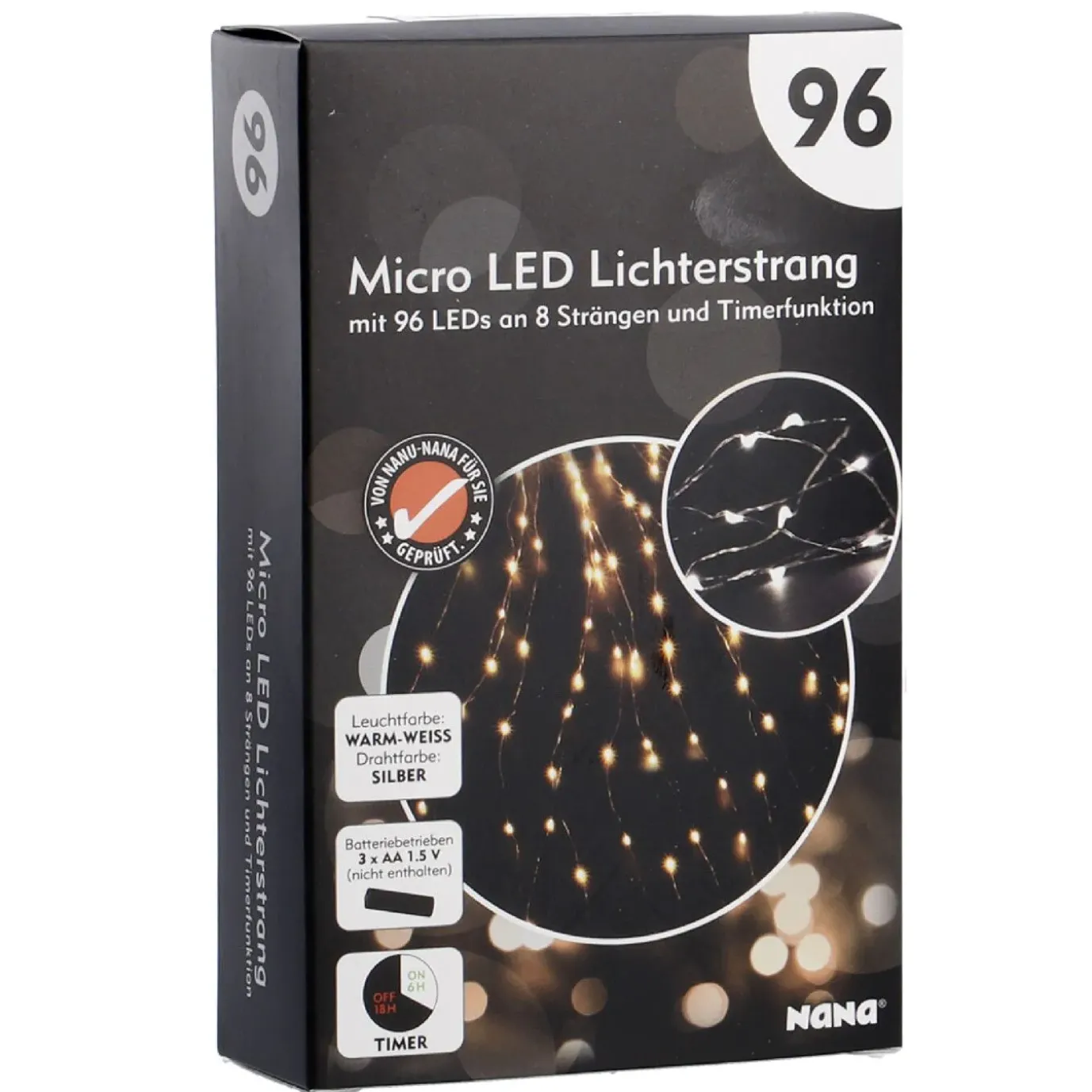 NANU-NANA LED-Lichterkette Strang, Timer, 96er, 140 Cm