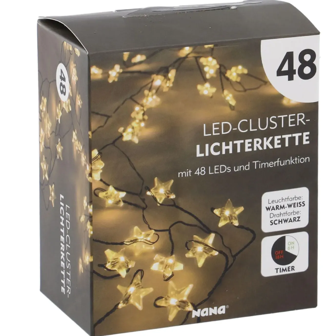 NANU-NANA Lichterkette Stern/Cluster, Schwarz, 48 LED