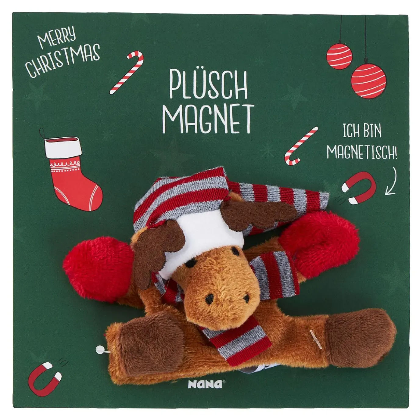 NANU-NANA Plüschmagnet Xmas, Elch, 9 Cm