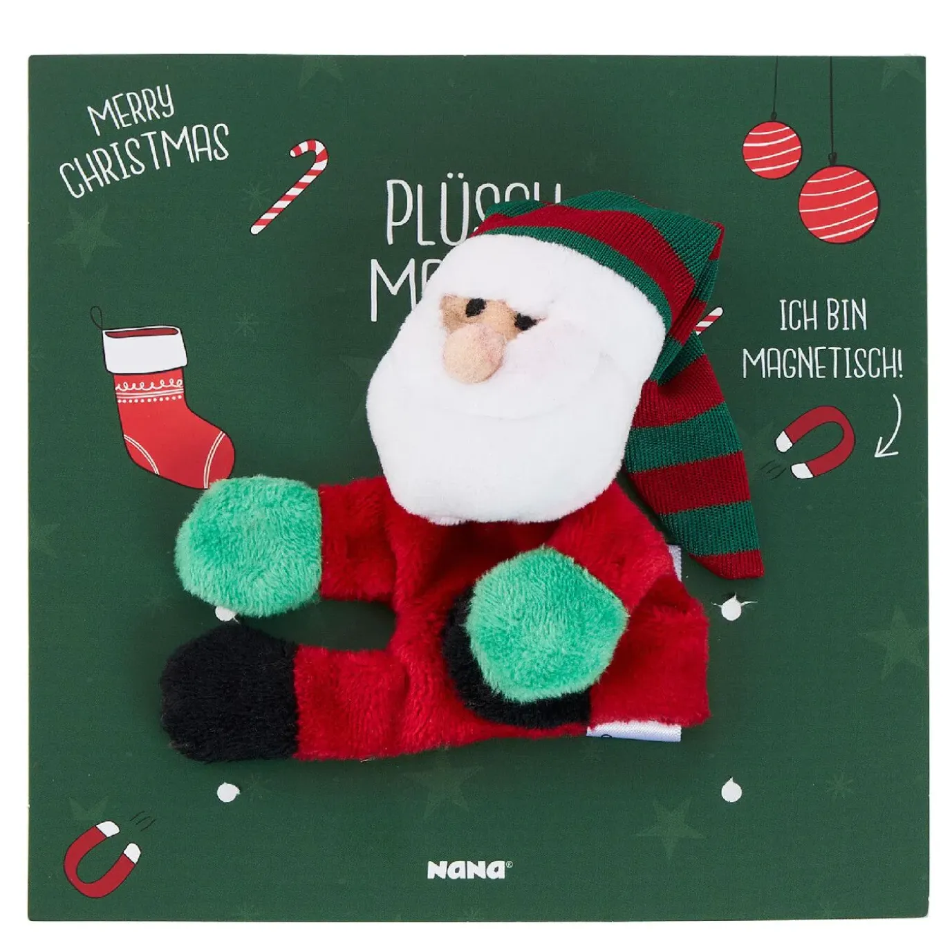 NANU-NANA Plüschmagnet Xmas, Weihnachtsmann, 9 Cm