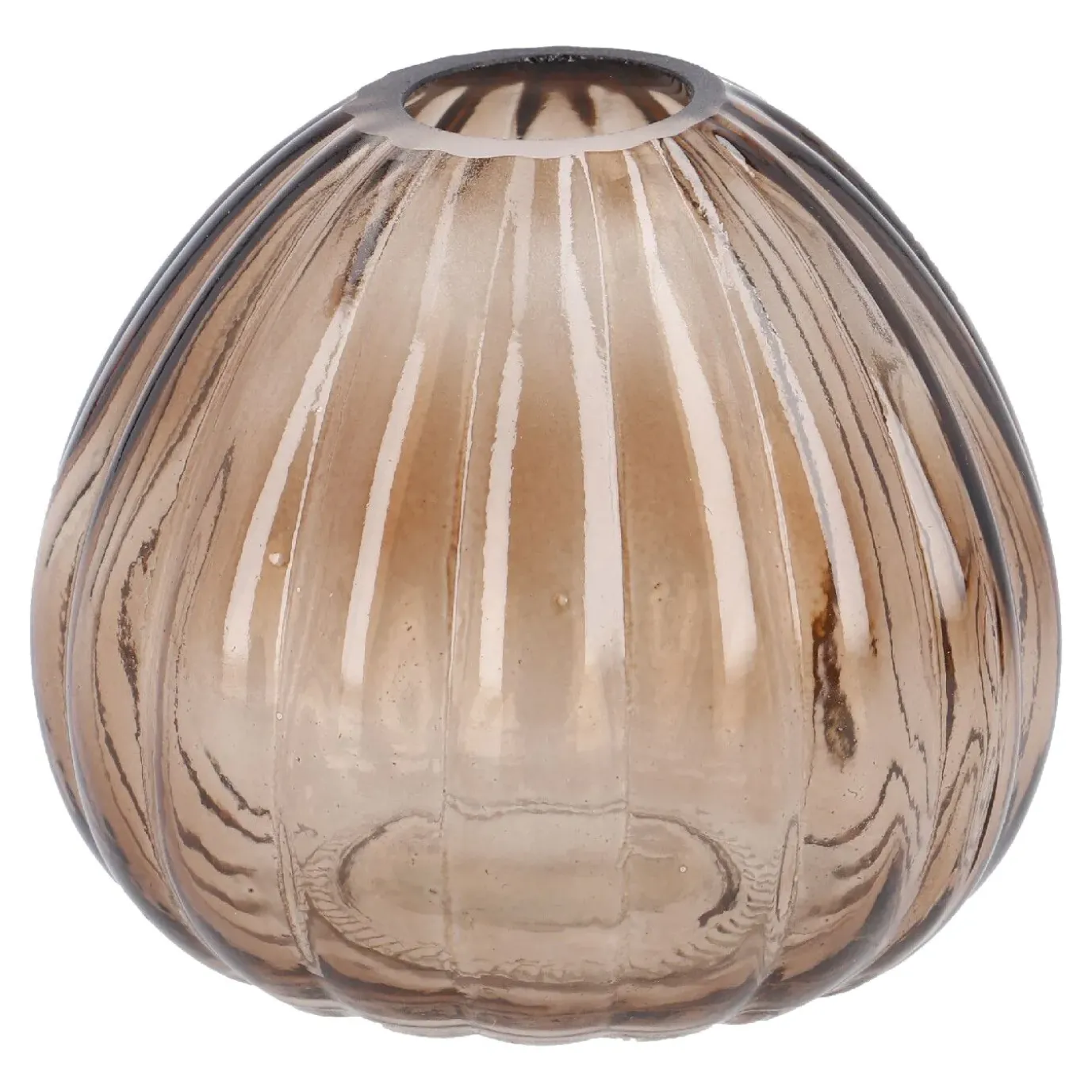 NANU-NANA Vase Rillen, Dunkelbraun/bauchig, Höhe 7.5 Cm